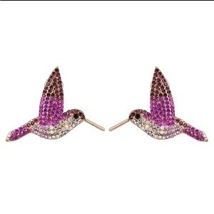 New! Beautiful Large Hummingbird Earrings Rhinestone Pink Purple Burgendy Maroon